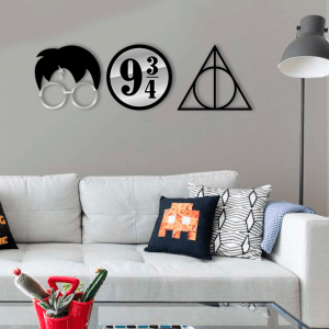 QUADROS DECORATIVOS GEEK - HARRY POTTER PLACA RELÍQUIAS DA MORTE