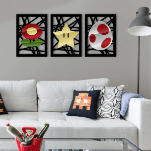 QUADROS DECORATIVOS GEEK - KIT FLOR ESTRELA OVO