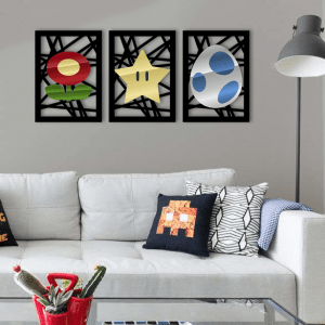 QUADROS DECORATIVOS GEEK - KIT FLOR ESTRELA OVO