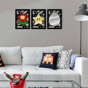 QUADROS DECORATIVOS GEEK - KIT FLOR ESTRELA OVO