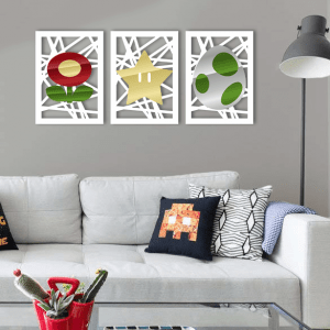 QUADROS DECORATIVOS GEEK - KIT FLOR ESTRELA OVO