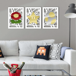 QUADROS DECORATIVOS GEEK - KIT FLOR ESTRELA OVO