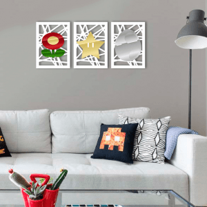 QUADROS DECORATIVOS GEEK - KIT FLOR ESTRELA OVO