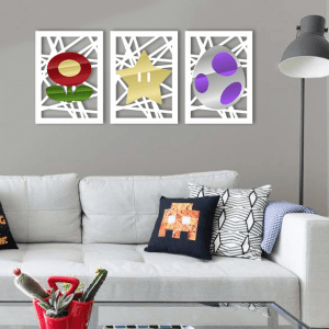 QUADROS DECORATIVOS GEEK - KIT FLOR ESTRELA OVO