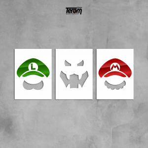 QUADROS DECORATIVOS GEEK - KIT MARIO BOWSER LUIGI