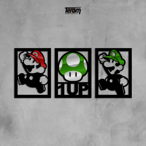 QUADROS DECORATIVOS GEEK - KIT MARIO COGUMELO LUIGI