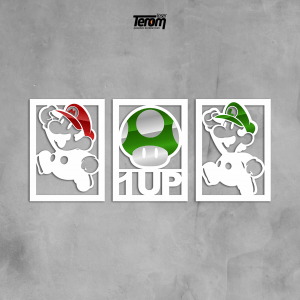 QUADROS DECORATIVOS GEEK - KIT MARIO COGUMELO LUIGI