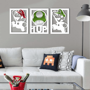 QUADROS DECORATIVOS GEEK - KIT MARIO COGUMELO LUIGI