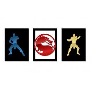 QUADROS DECORATIVOS - MORTAL KOMBAT SUB-ZERO SCORPION (KIT 3 PEÇAS)