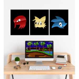 QUADROS SONIC - SONIC, TAILS E KNUCLKES (KIT 3 PEÇAS)