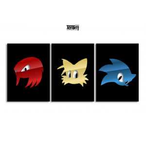 QUADROS SONIC - SONIC, TAILS E KNUCLKES (KIT 3 PEÇAS)