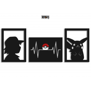 QUADROS DECORATIVOS POKEMON - ASH BATIMENTO PIKACHU ( KIT 3 PEÇAS )