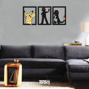 QUADROS DECORATIVOS POKEMON - PIKACHU ASHE CHARIZARD